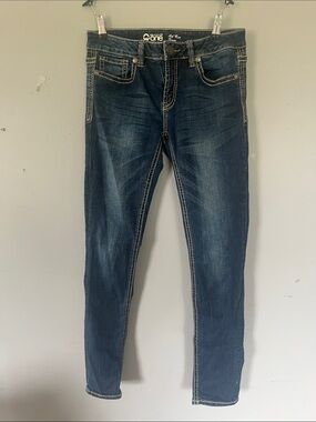 Warehouse One Jeans Women’s Mid Rise Skinny Dark Blue Stretch Jeans  30